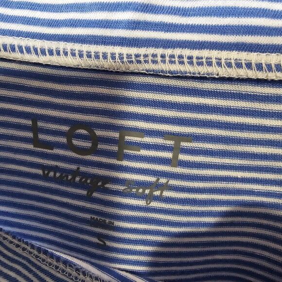 EUC LOFT VINTAGE SOFT STRIPED BOATNECK / OFF SHOULDER TOP EMBROIDERED SLEEVES S - Picture 8 of 11